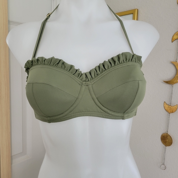 MICHAEL Michael Kors Bikini Top Olive Green Ruffle Small NWOT - Picture 2 of 15